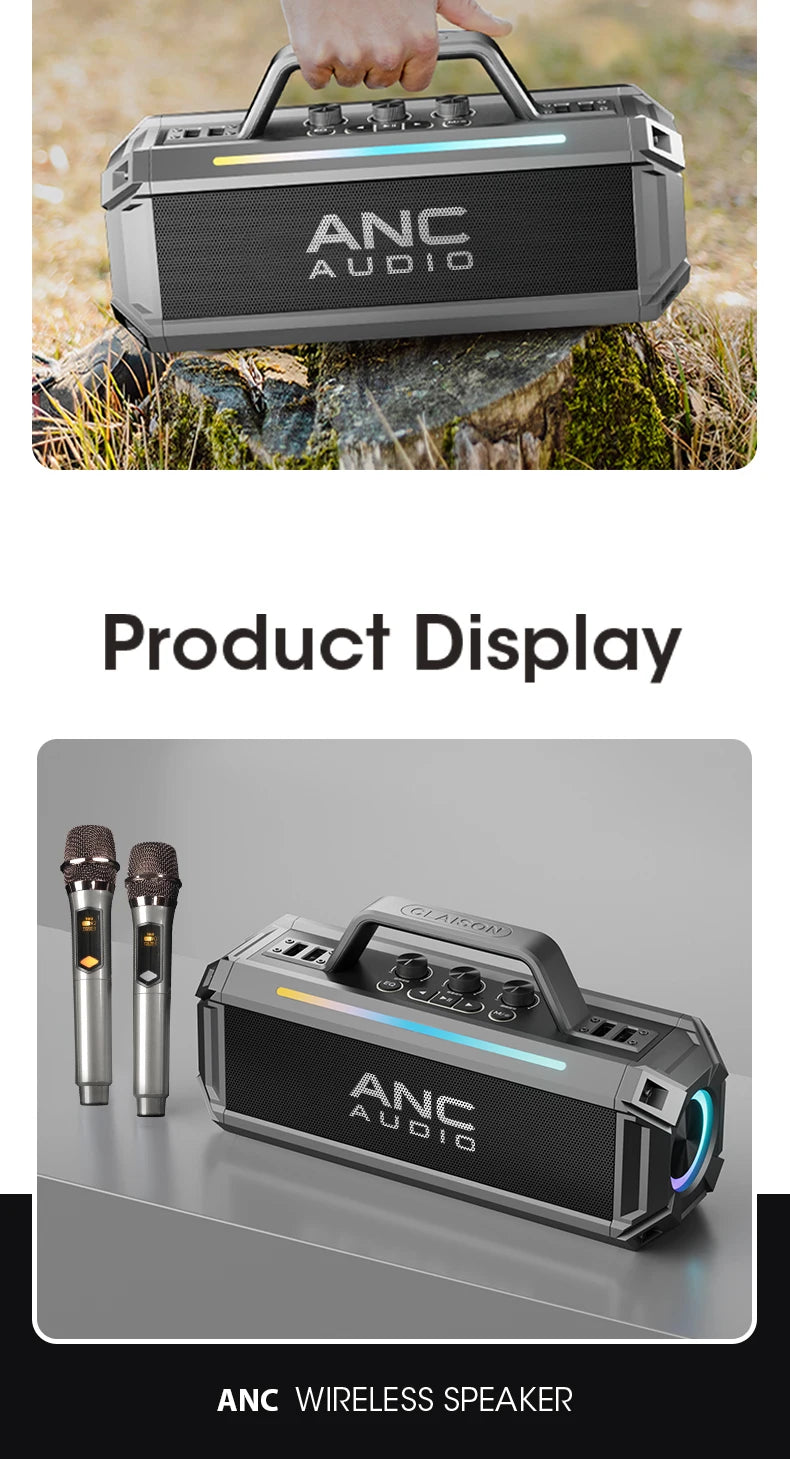 Portable Bluetooth Speaker with Dual Wireless Microphones – Powerful & Portable