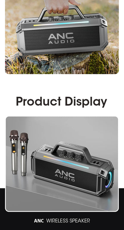 Portable Bluetooth Speaker with Dual Wireless Microphones – Powerful & Portable
