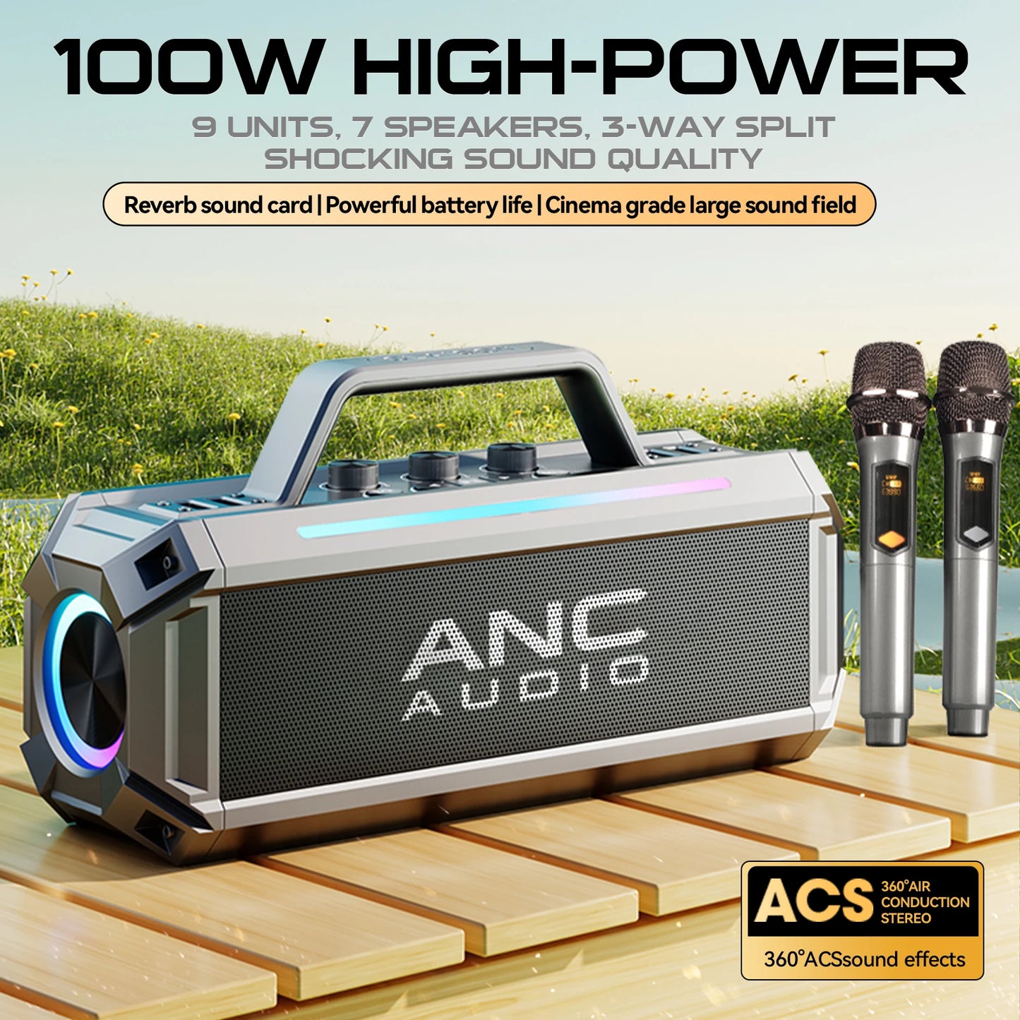 Portable Bluetooth Speaker with Dual Wireless Microphones – Powerful & Portable