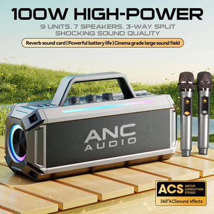 Portable Bluetooth Speaker with Dual Wireless Microphones – Powerful & Portable