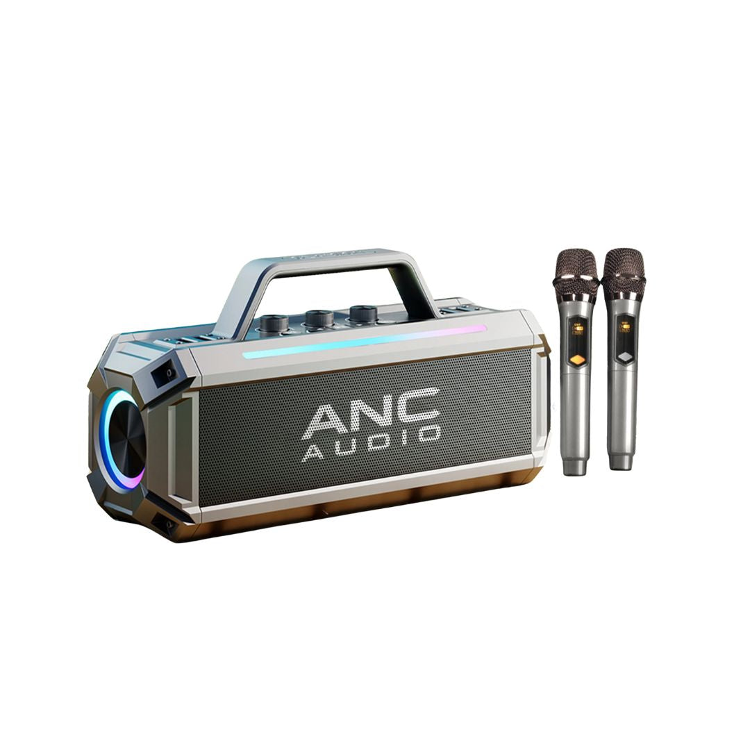 Portable Bluetooth Speaker with Dual Wireless Microphones – Powerful & Portable