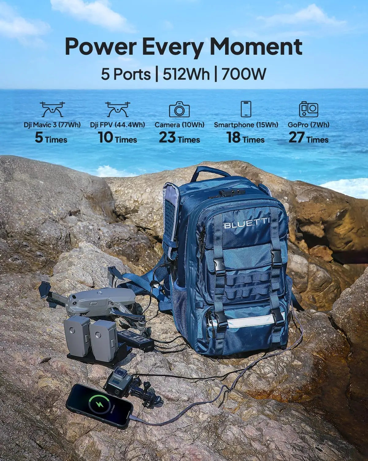 HandsFree 2 Solar Backpack Power Station – 512Wh/700W Portable